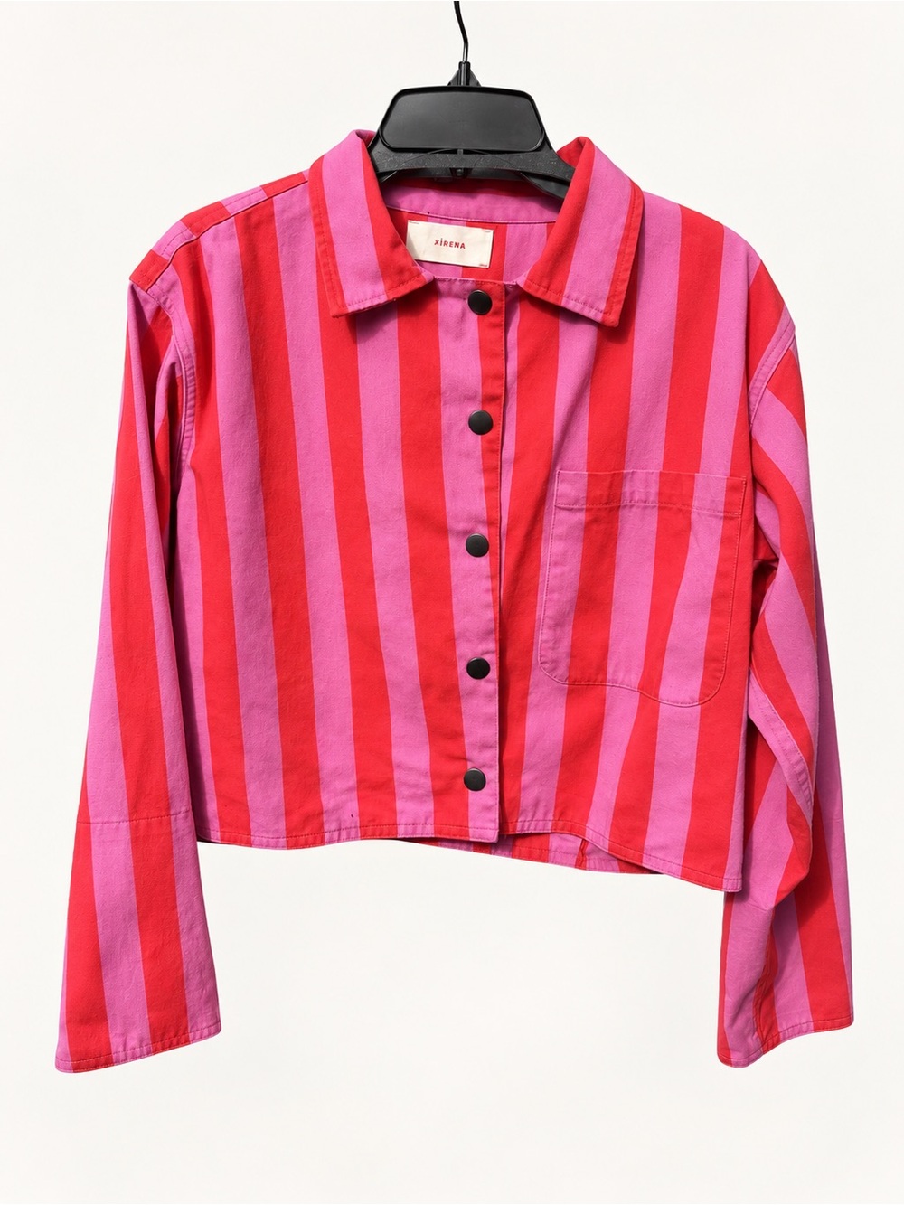 Xirena Red Pink Striped Cropped Snap Front Shirt Jacket - small